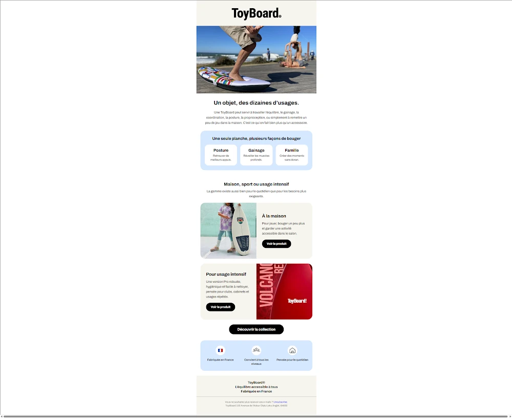 Aperçu de la réalisation ToyBoard : déclinaison e-mail